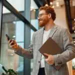 Handsome businessman manager with laptop